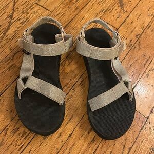 Gold Teva Sandals, slight platform, size 8